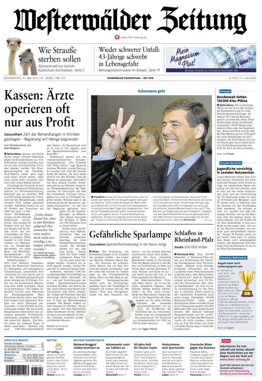 Westerwälder Zeitung vom Donnerstag, 31.05.2012