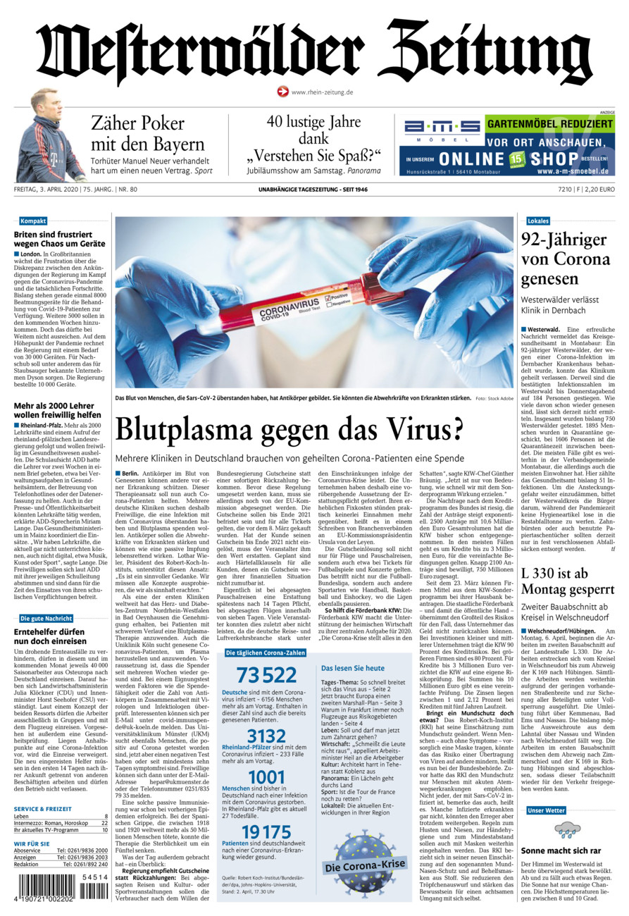Westerwälder Zeitung vom Freitag, 03.04.2020