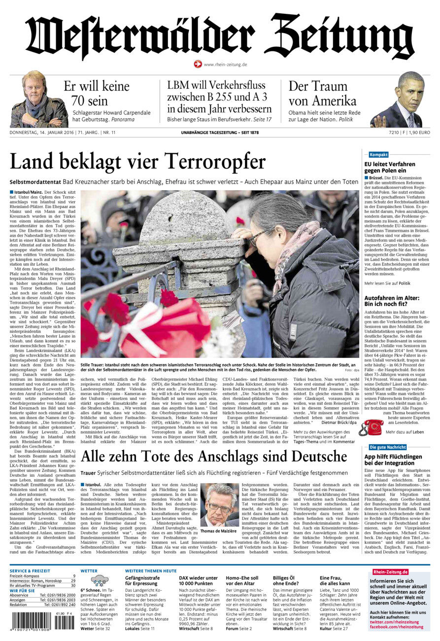 Westerwälder Zeitung vom Donnerstag, 14.01.2016
