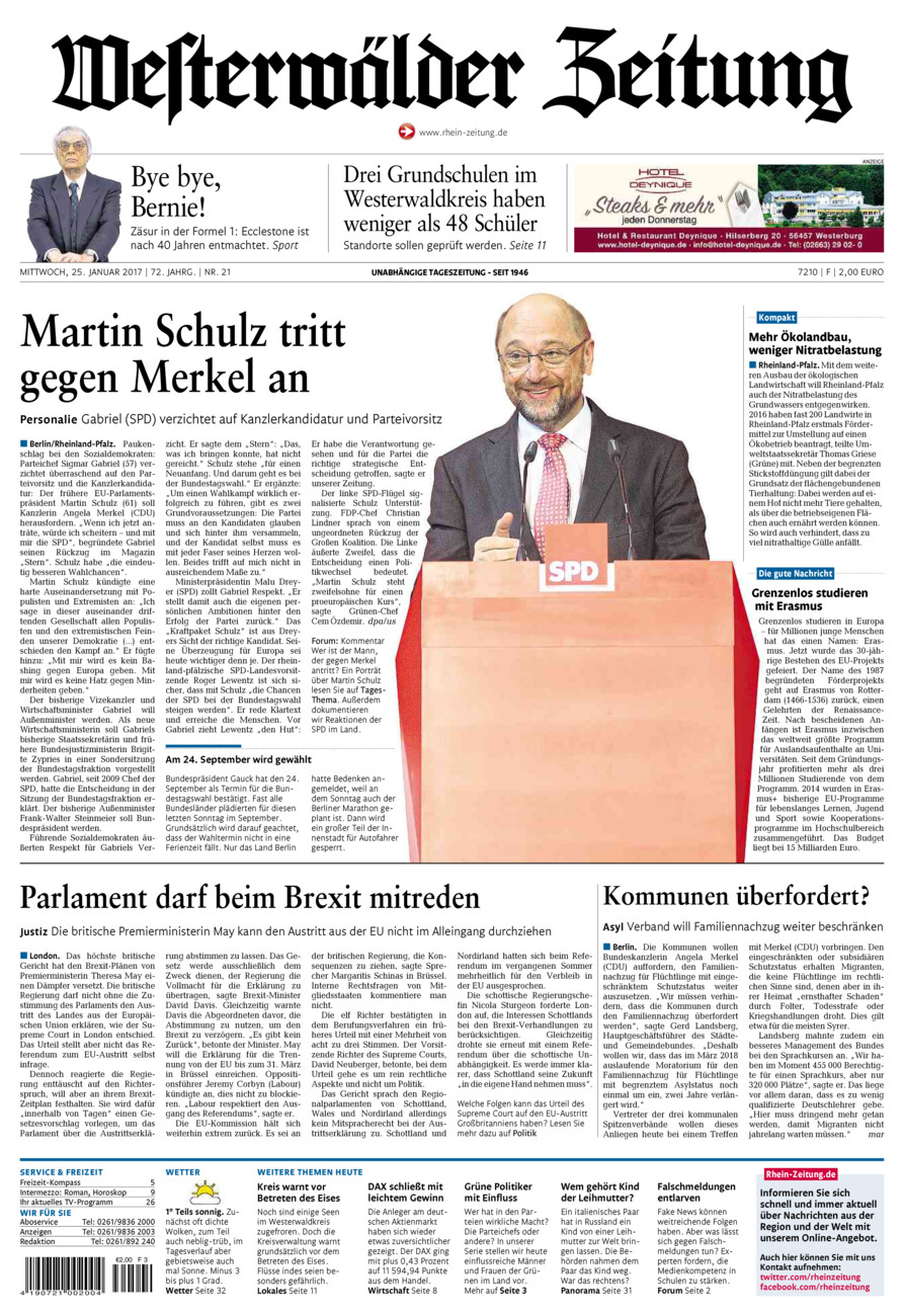 Westerwälder Zeitung vom Mittwoch, 25.01.2017