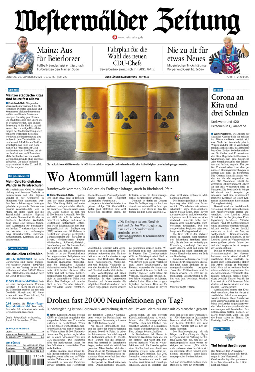 Westerwälder Zeitung vom Dienstag, 29.09.2020