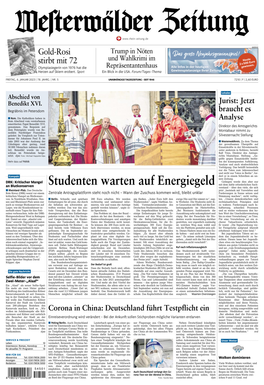 Westerwälder Zeitung vom Freitag, 06.01.2023