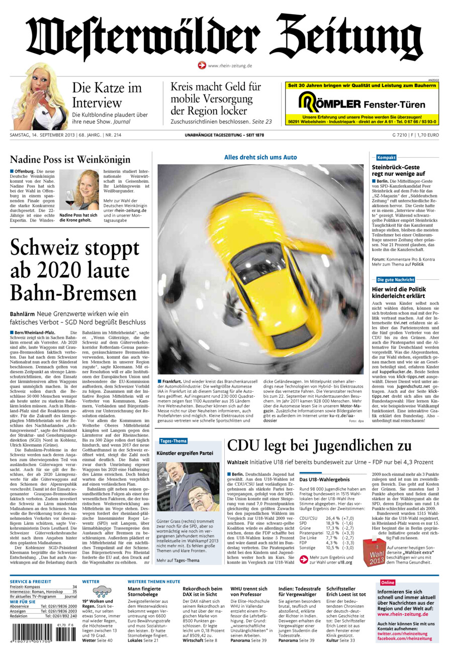 Westerwälder Zeitung vom Samstag, 14.09.2013
