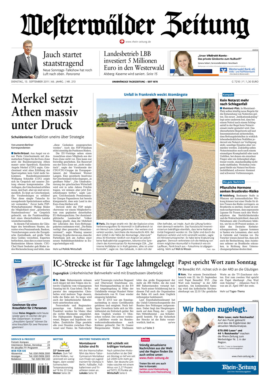 Westerwälder Zeitung vom Dienstag, 13.09.2011
