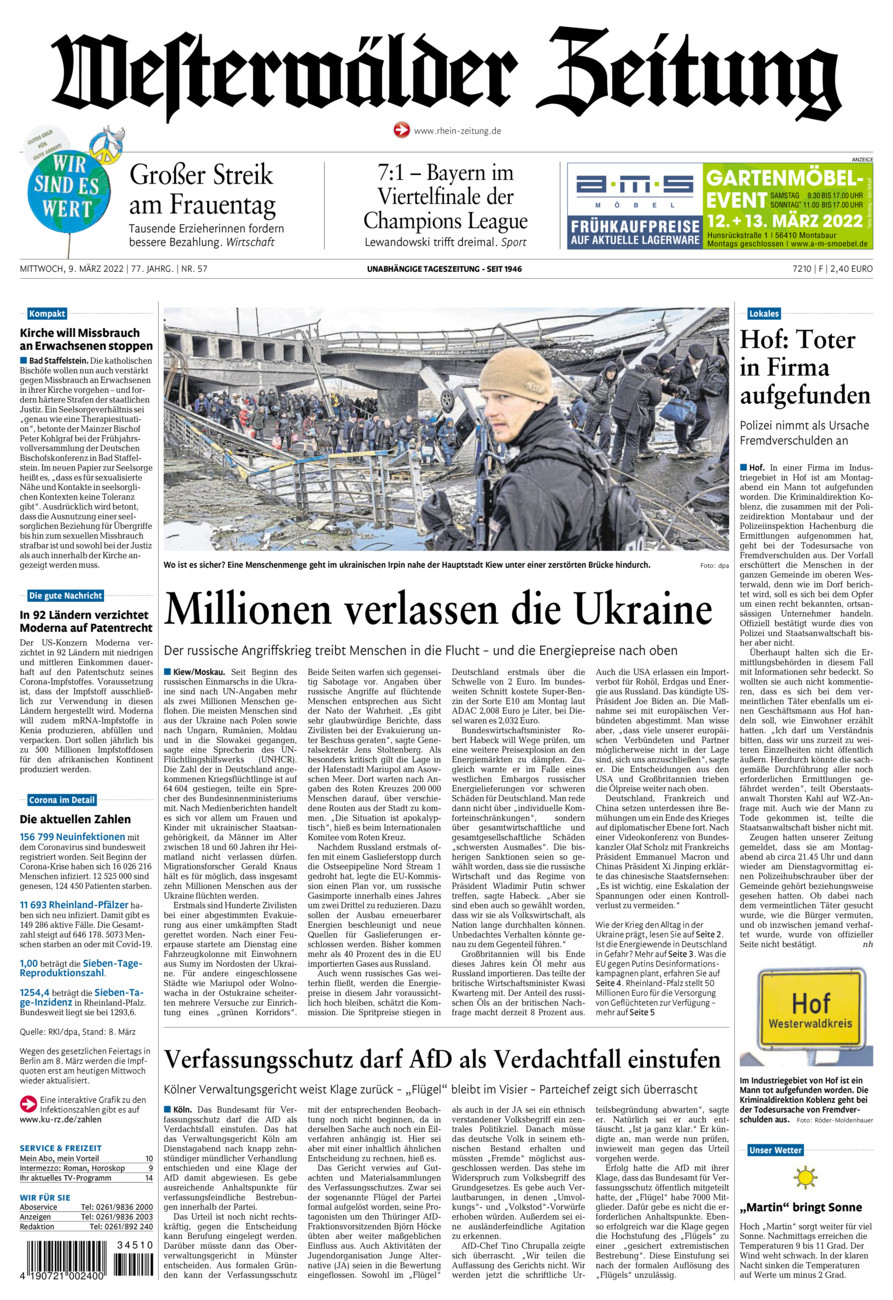 Westerwälder Zeitung vom Mittwoch, 09.03.2022