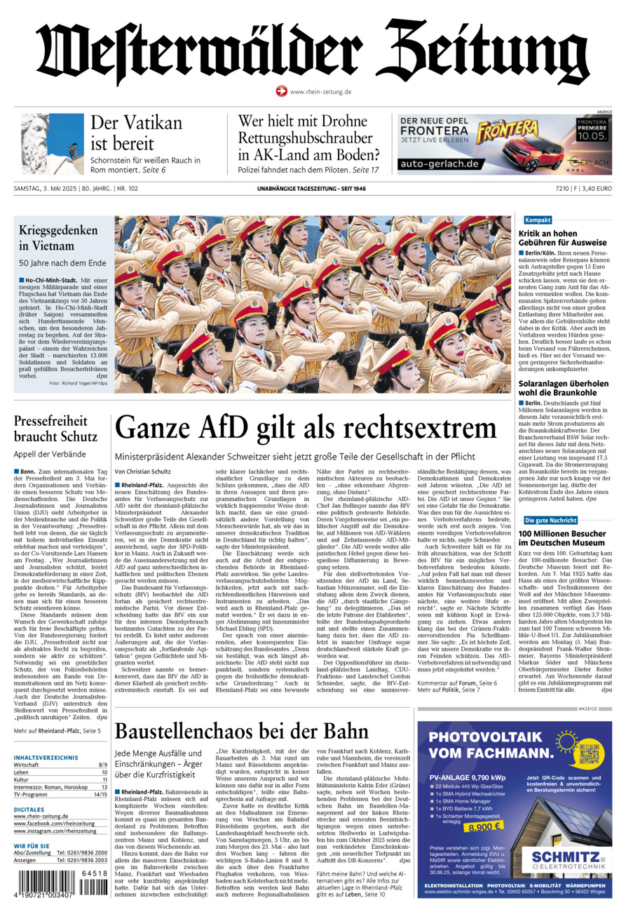 Westerwälder Zeitung vom Samstag, 03.05.2025