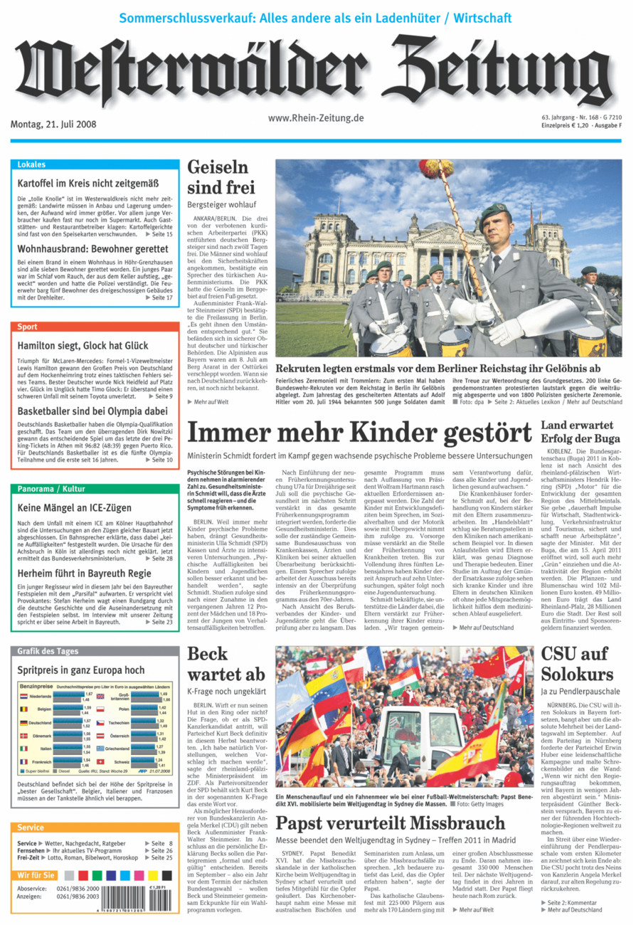 Westerwälder Zeitung vom Montag, 21.07.2008