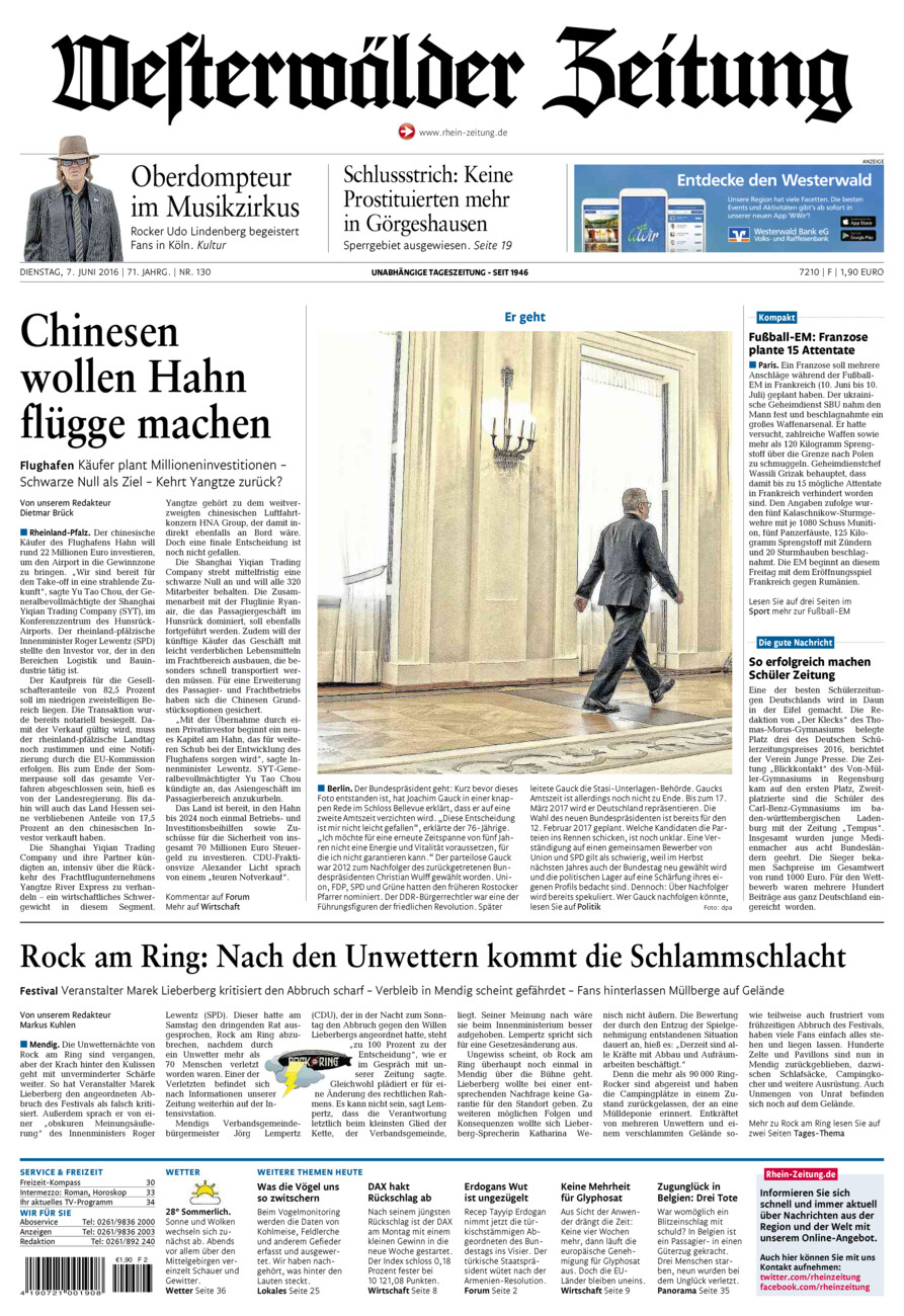 Westerwälder Zeitung vom Dienstag, 07.06.2016