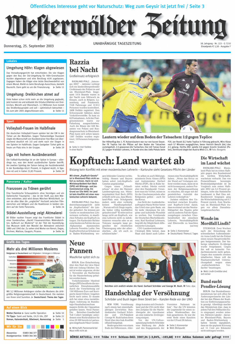 Westerwälder Zeitung vom Donnerstag, 25.09.2003