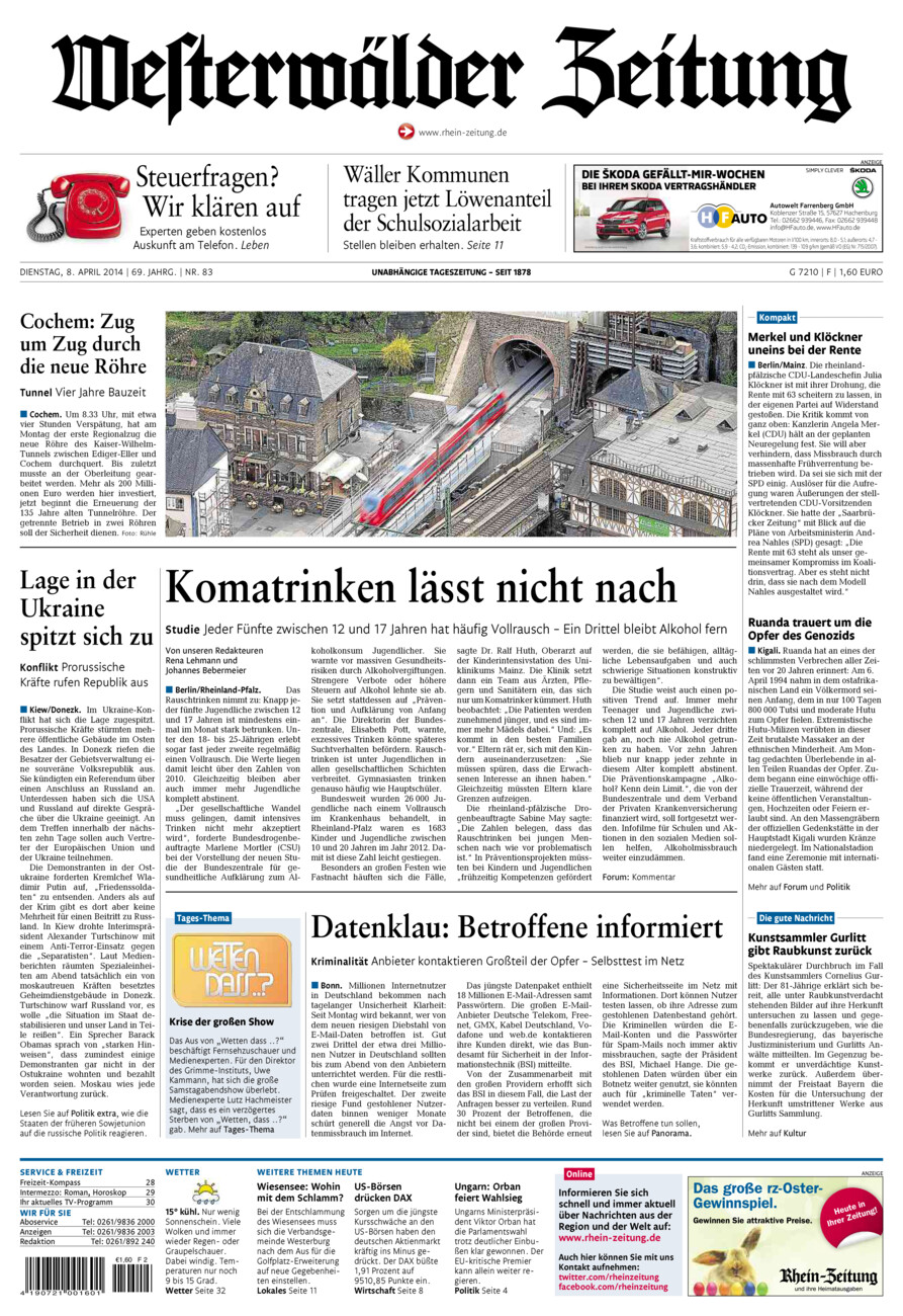 Westerwälder Zeitung vom Dienstag, 08.04.2014