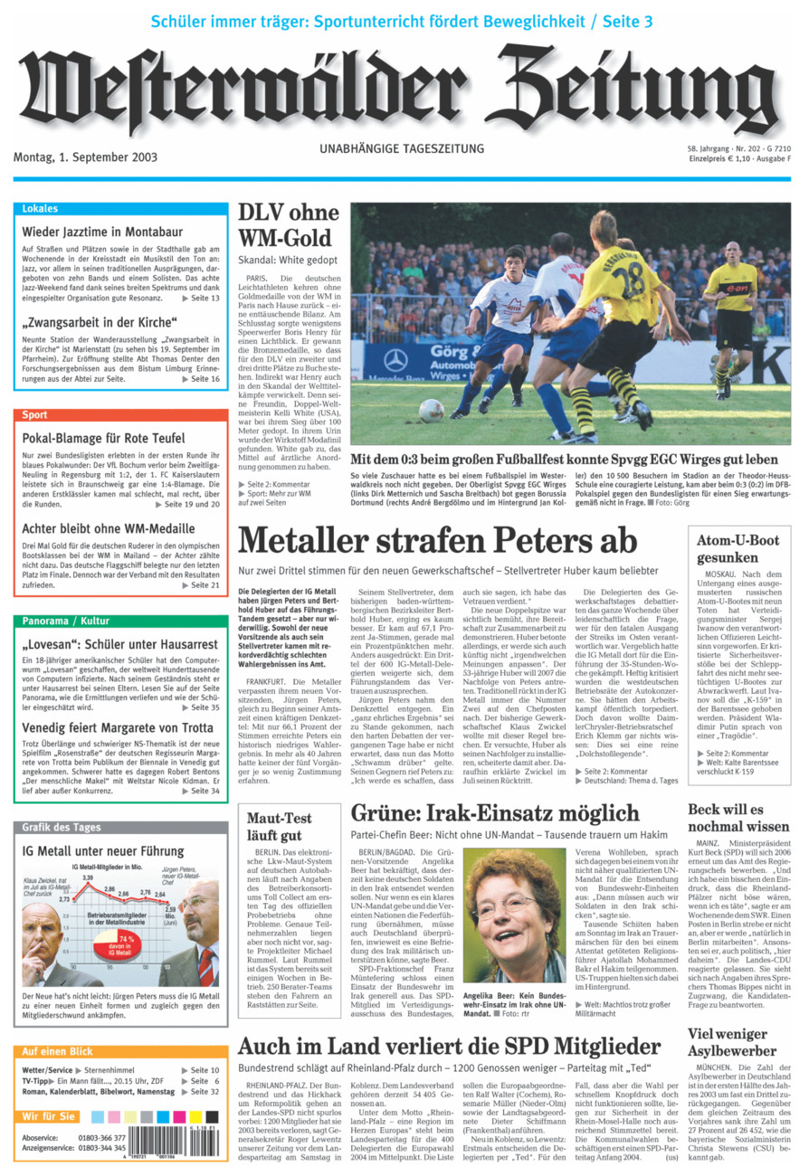Westerwälder Zeitung vom Montag, 01.09.2003