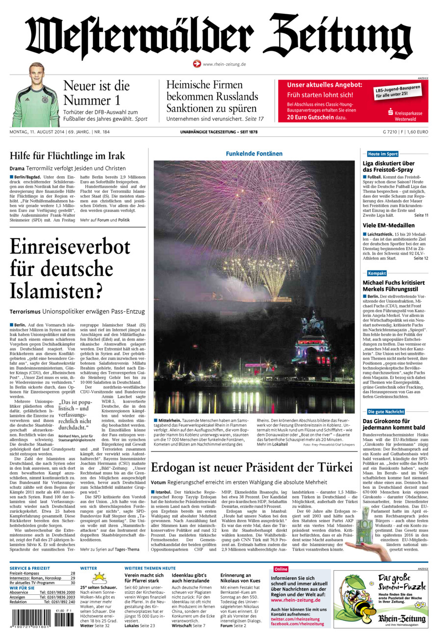 Westerwälder Zeitung vom Montag, 11.08.2014