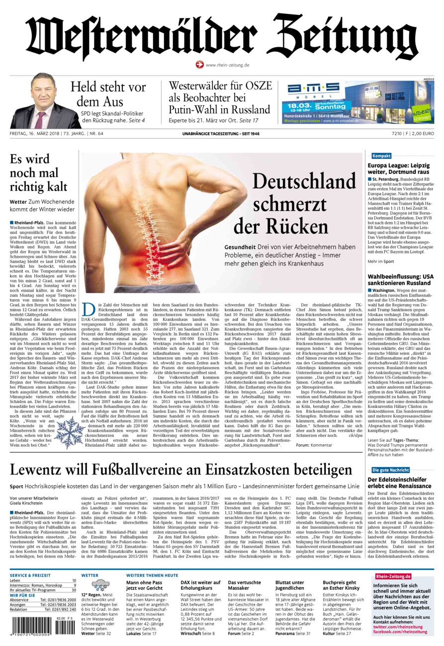 Westerwälder Zeitung vom Freitag, 16.03.2018