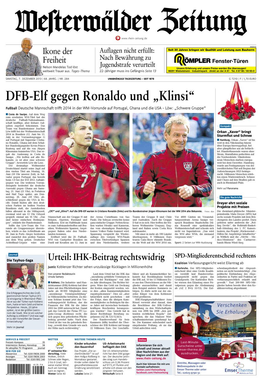 Westerwälder Zeitung vom Samstag, 07.12.2013