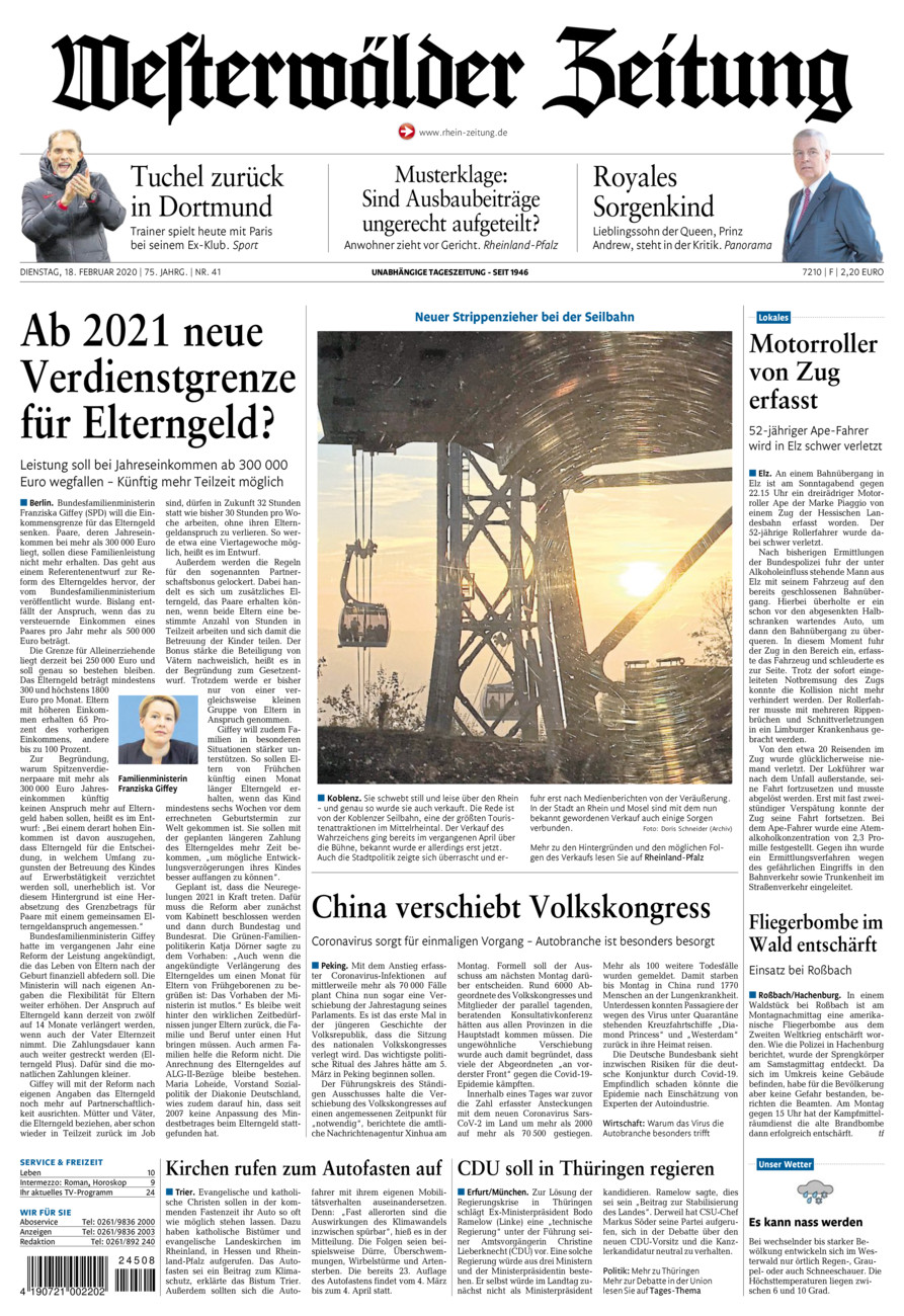 Westerwälder Zeitung vom Dienstag, 18.02.2020
