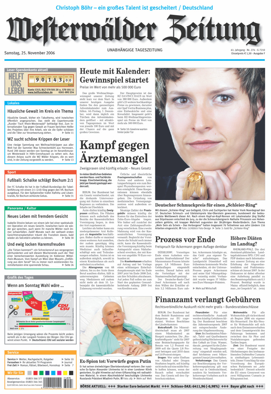 Westerwälder Zeitung vom Samstag, 25.11.2006