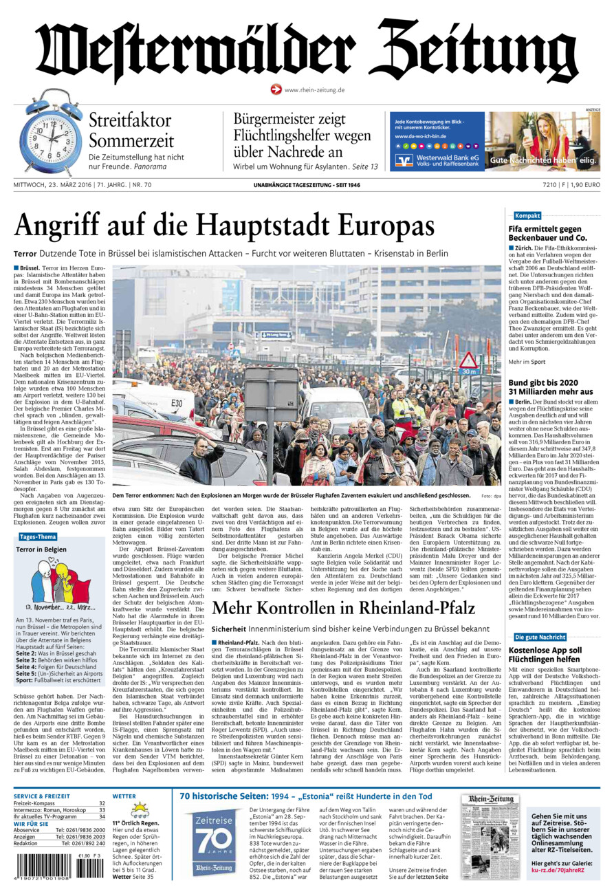 Westerwälder Zeitung vom Mittwoch, 23.03.2016