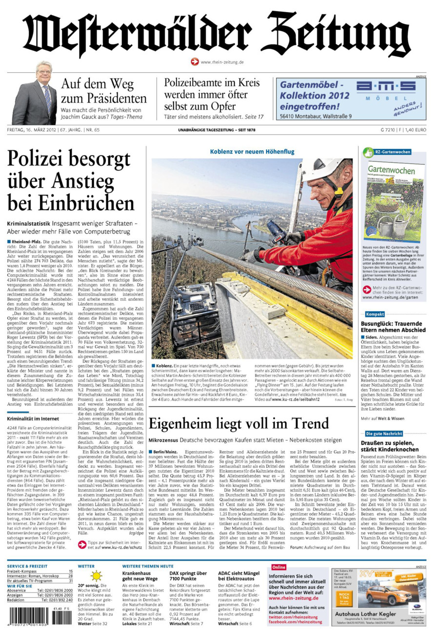 Westerwälder Zeitung vom Freitag, 16.03.2012
