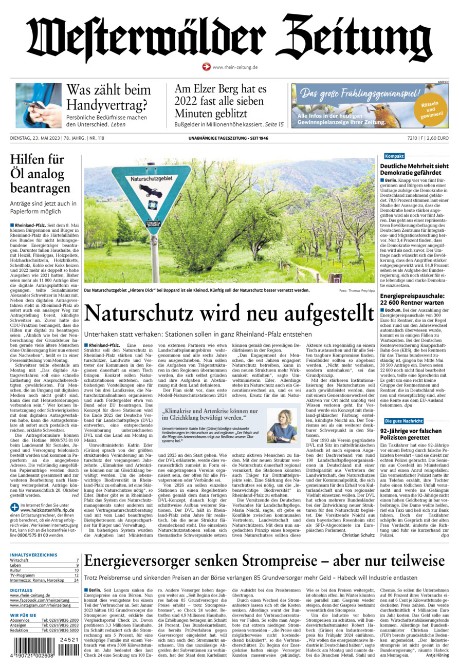 Westerwälder Zeitung vom Dienstag, 23.05.2023