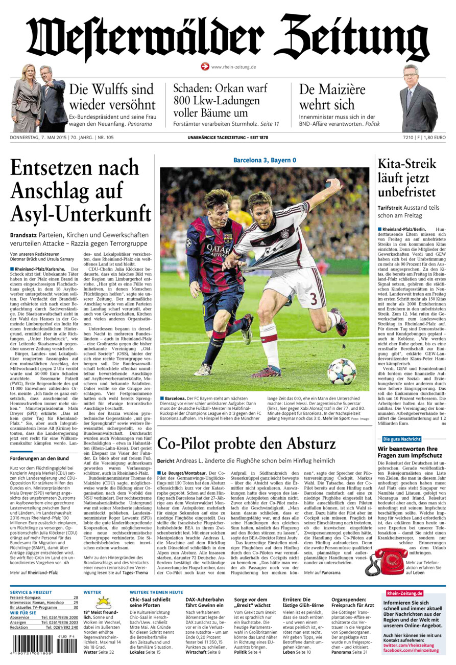 Westerwälder Zeitung vom Donnerstag, 07.05.2015