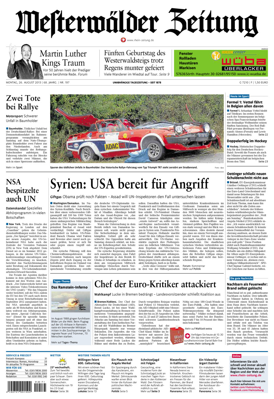 Westerwälder Zeitung vom Montag, 26.08.2013