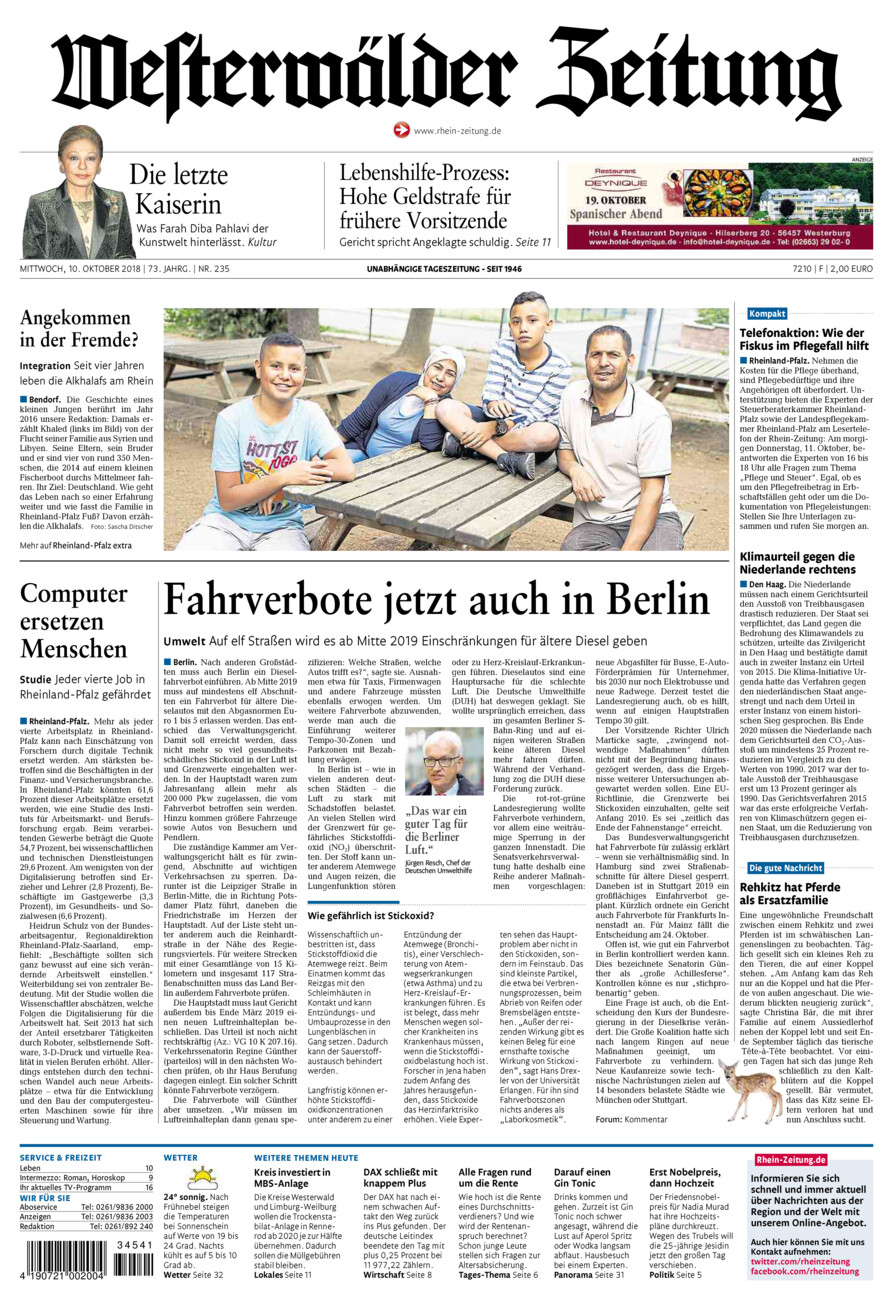 Westerwälder Zeitung vom Mittwoch, 10.10.2018