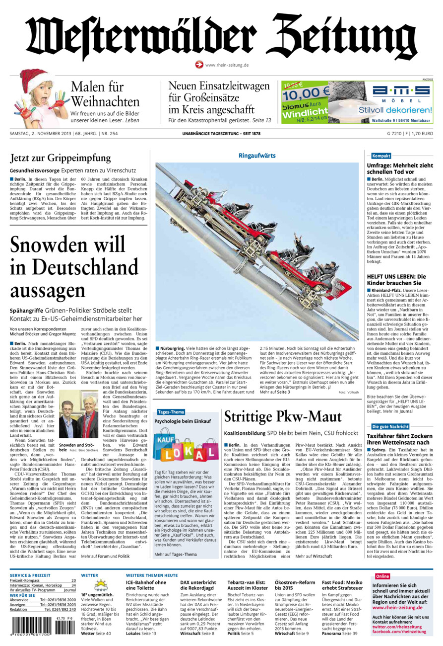 Westerwälder Zeitung vom Samstag, 02.11.2013