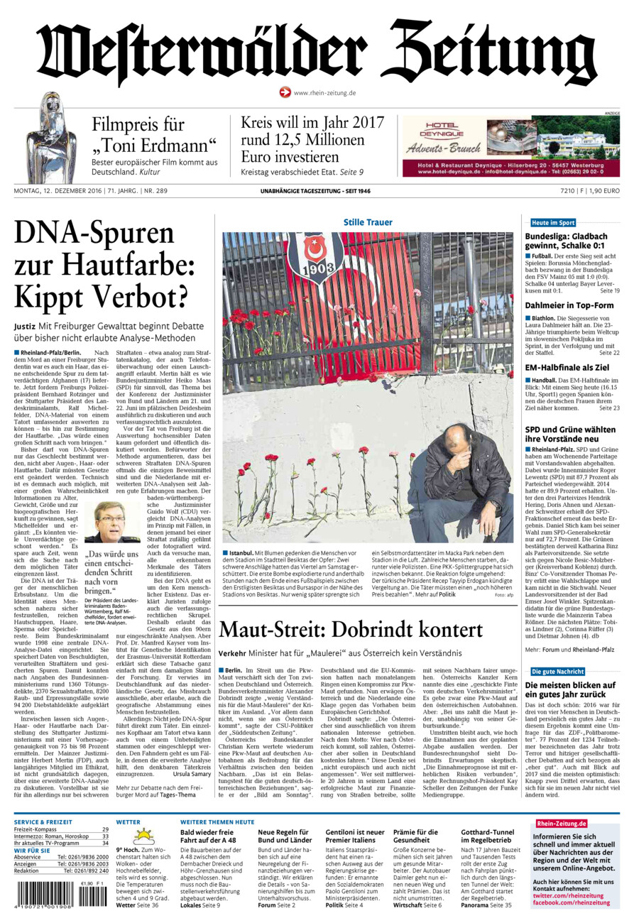 Westerwälder Zeitung vom Montag, 12.12.2016