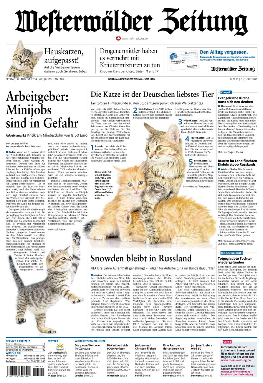 Westerwälder Zeitung vom Freitag, 08.08.2014