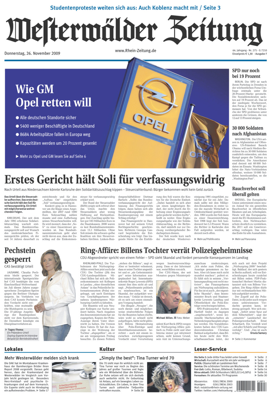 Westerwälder Zeitung vom Donnerstag, 26.11.2009