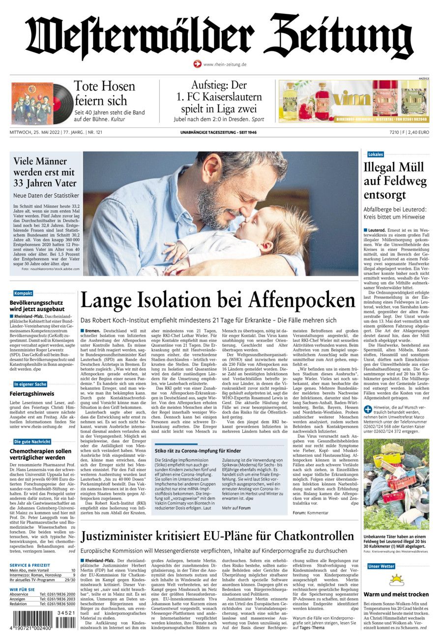 Westerwälder Zeitung vom Mittwoch, 25.05.2022