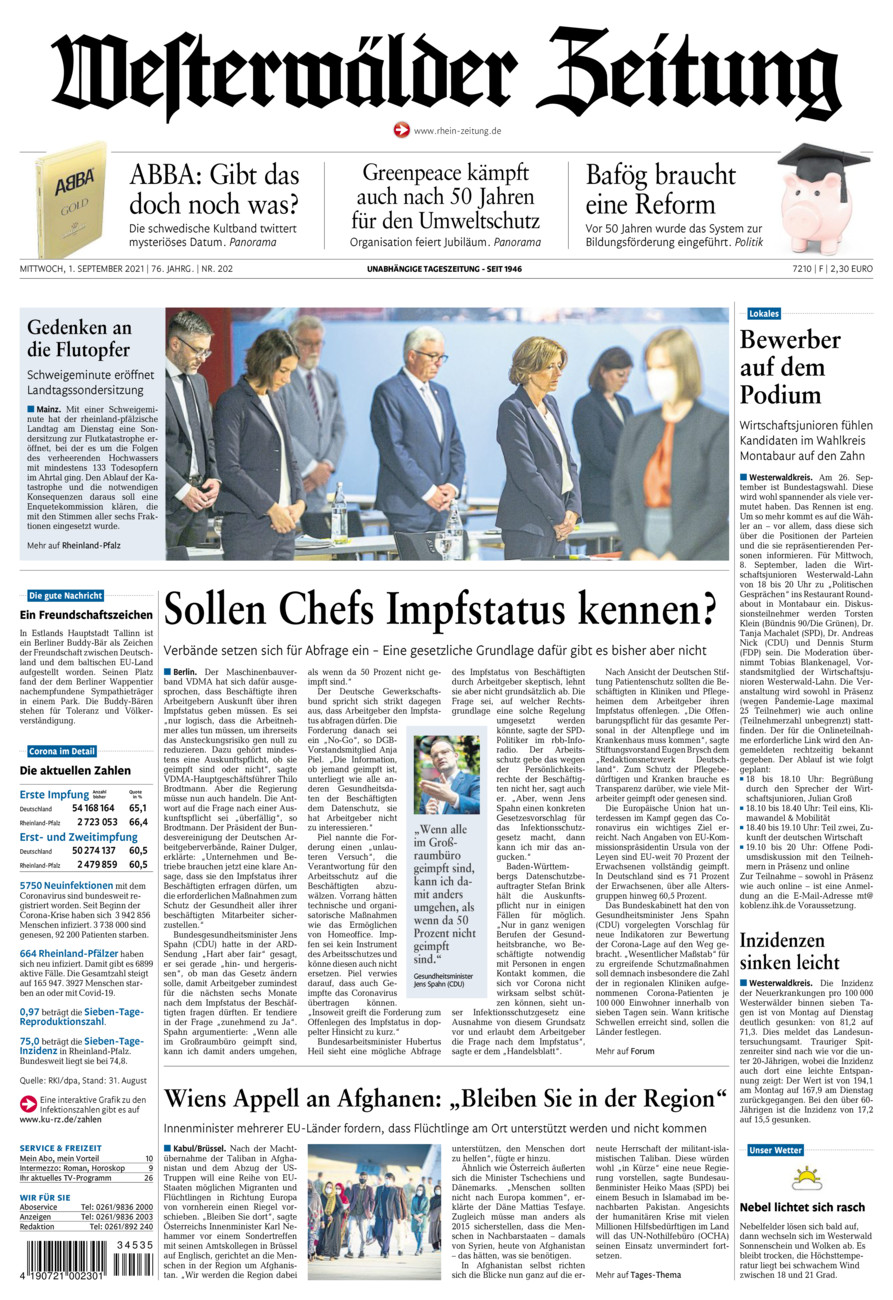 Westerwälder Zeitung vom Mittwoch, 01.09.2021