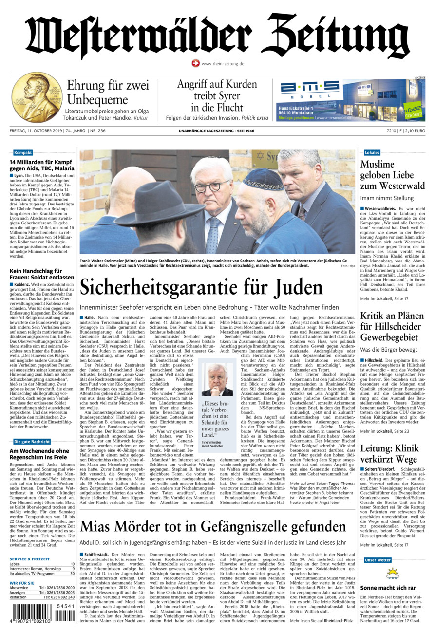 Westerwälder Zeitung vom Freitag, 11.10.2019