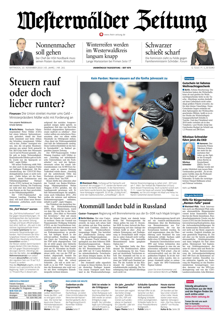 Westerwälder Zeitung vom Mittwoch, 10.11.2010
