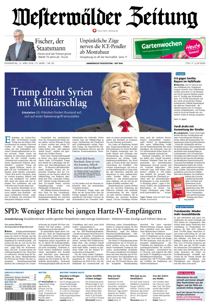 Westerwälder Zeitung vom Donnerstag, 12.04.2018