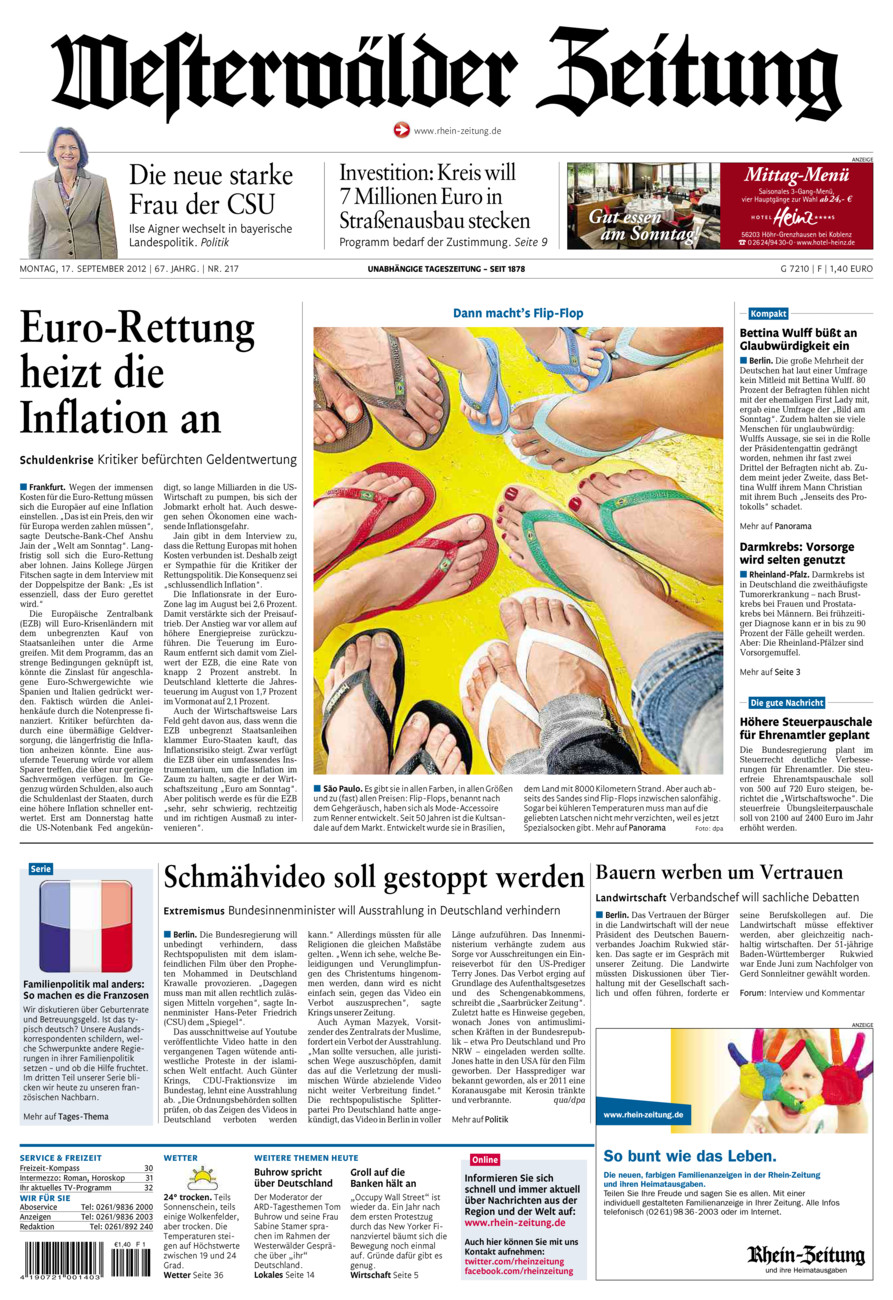 Westerwälder Zeitung vom Montag, 17.09.2012