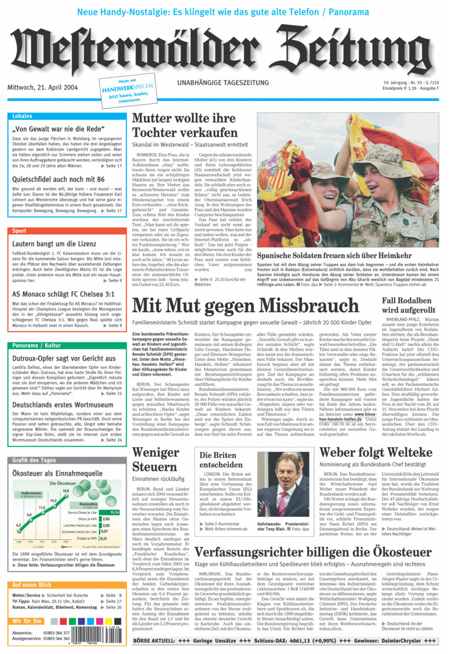 Westerwälder Zeitung vom Mittwoch, 21.04.2004