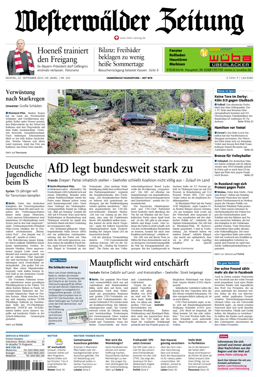 Westerwälder Zeitung vom Montag, 22.09.2014