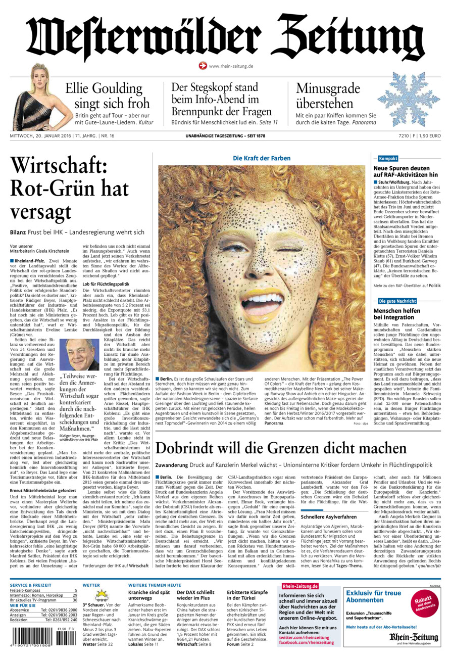 Westerwälder Zeitung vom Mittwoch, 20.01.2016