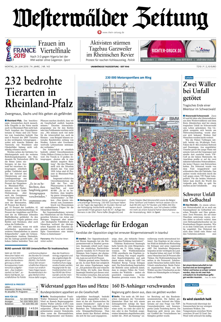 Westerwälder Zeitung vom Montag, 24.06.2019
