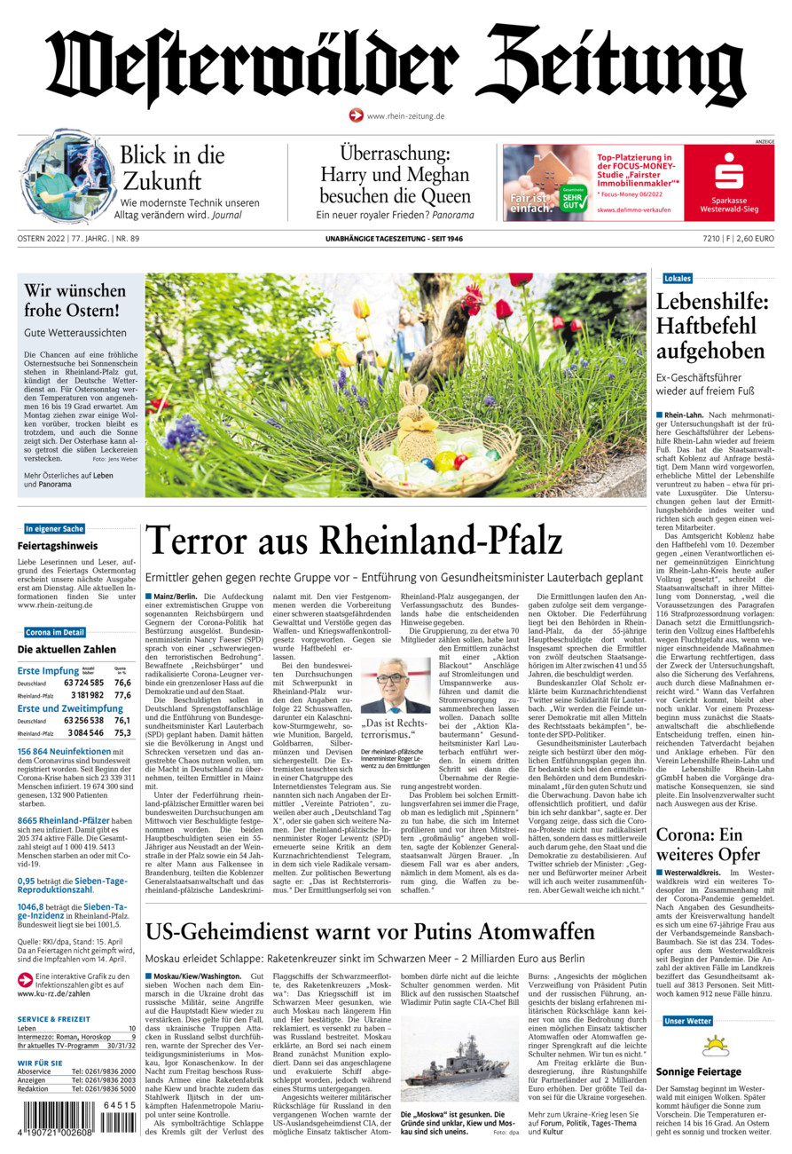 Westerwälder Zeitung vom Samstag, 16.04.2022