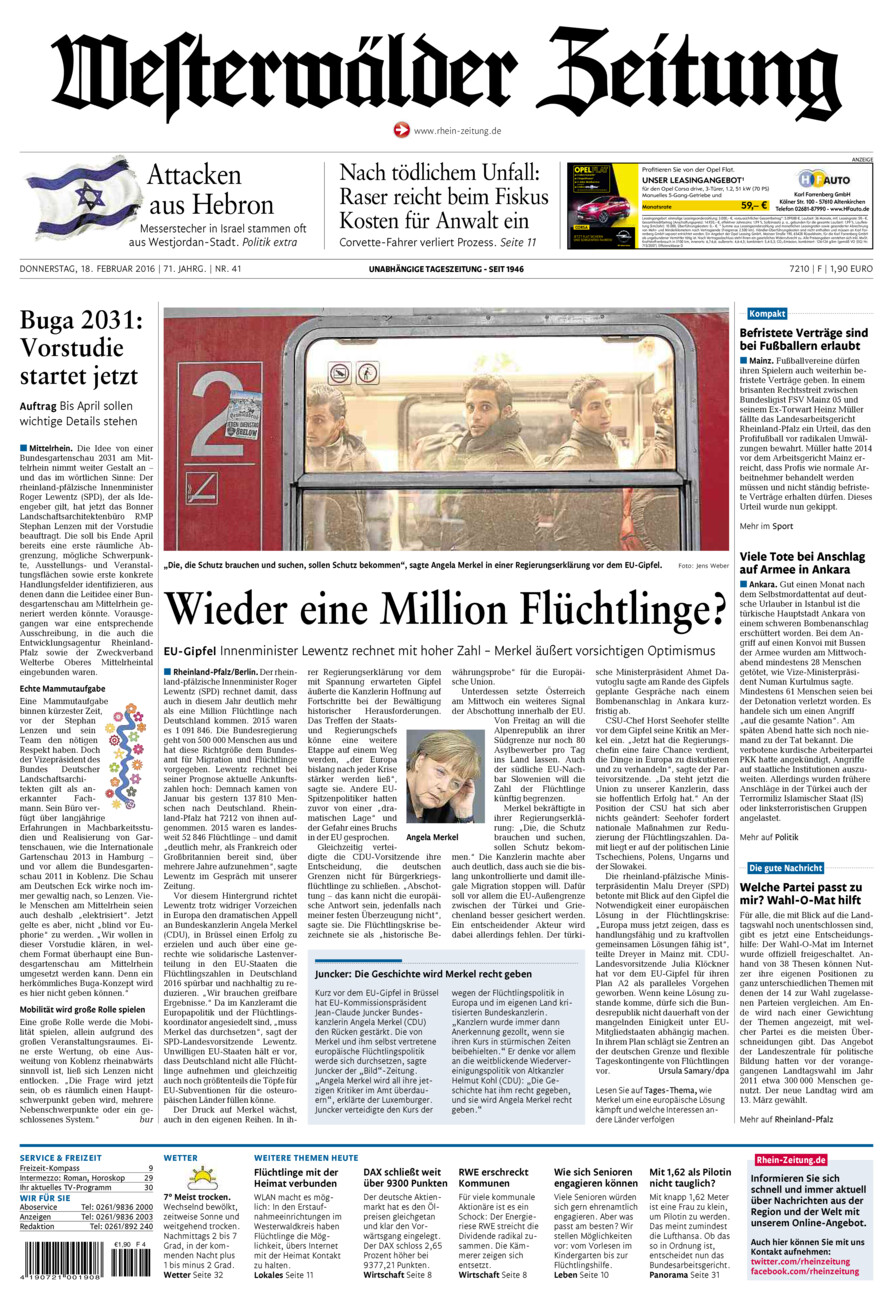 Westerwälder Zeitung vom Donnerstag, 18.02.2016