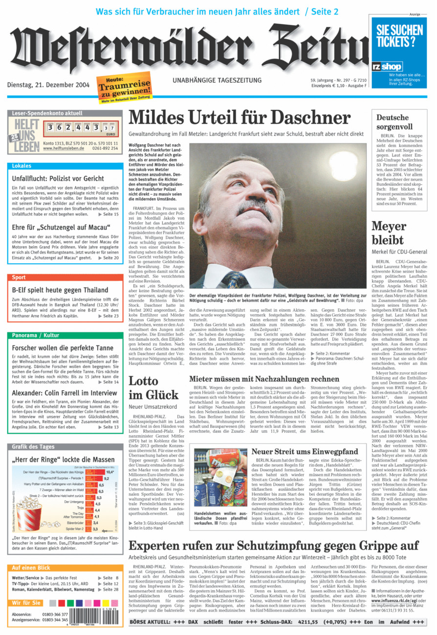 Westerwälder Zeitung vom Dienstag, 21.12.2004