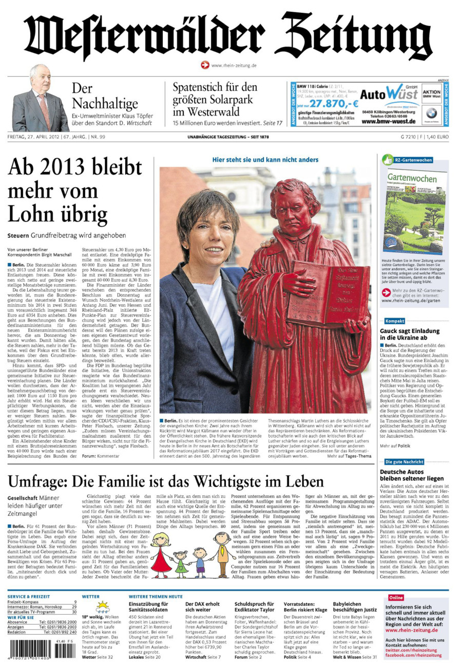 Westerwälder Zeitung vom Freitag, 27.04.2012