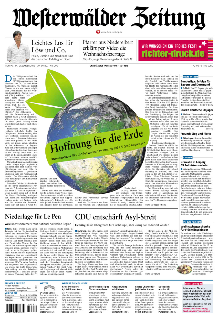 Westerwälder Zeitung vom Montag, 14.12.2015
