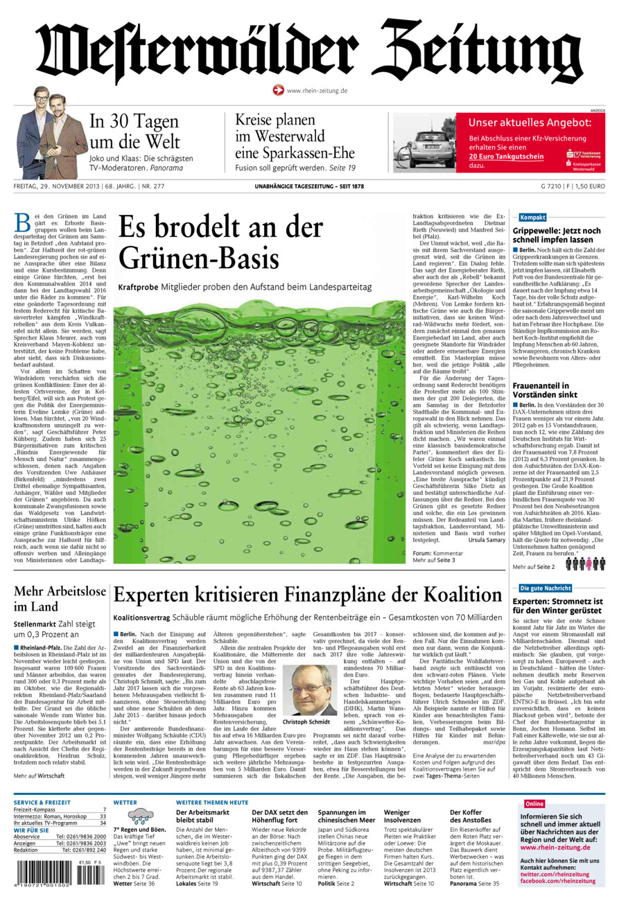 Westerwälder Zeitung vom Freitag, 29.11.2013