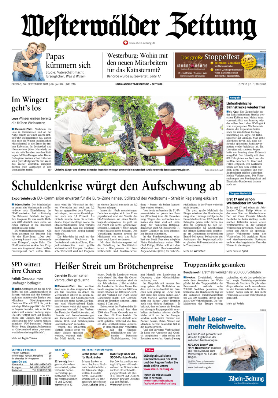 Westerwälder Zeitung vom Freitag, 16.09.2011