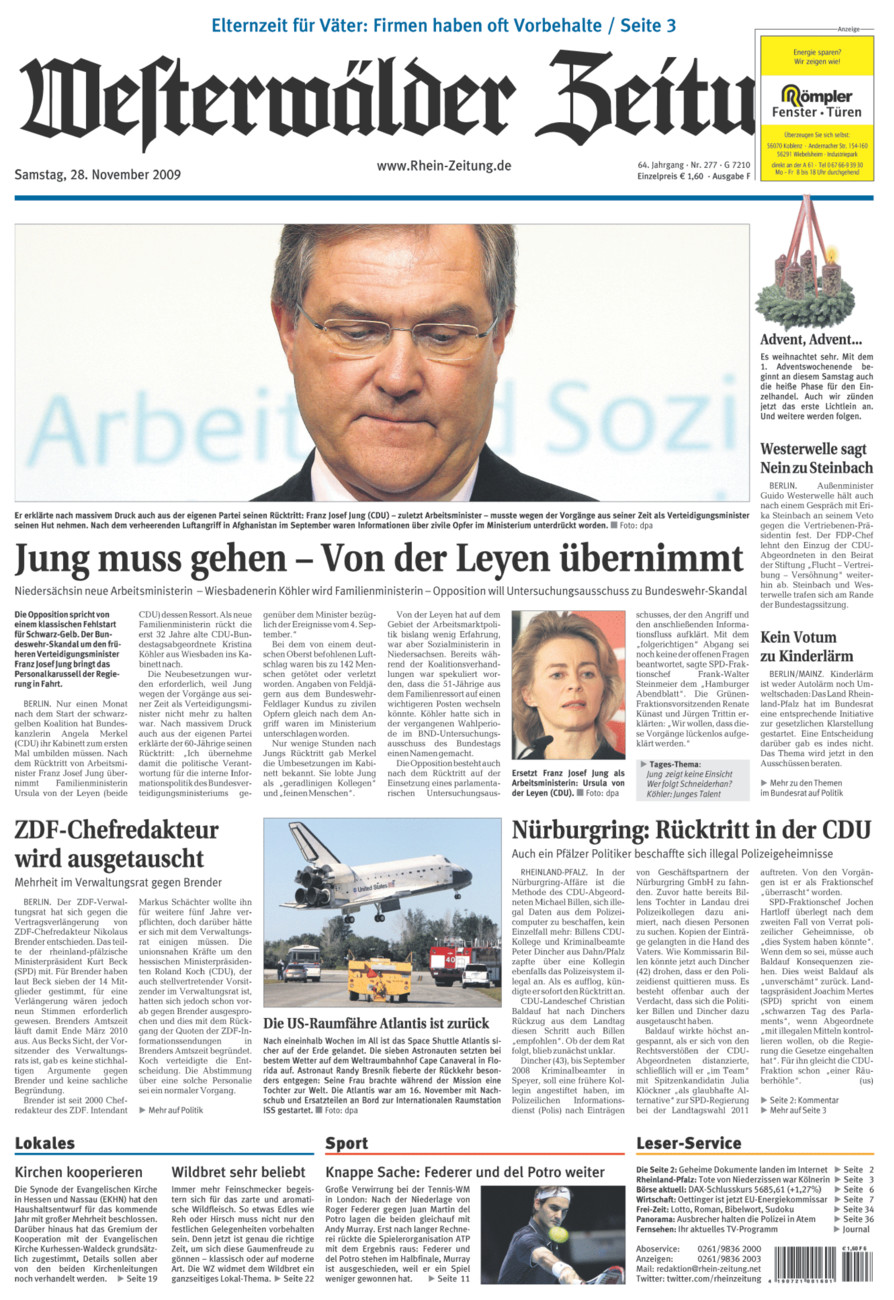 Westerwälder Zeitung vom Samstag, 28.11.2009