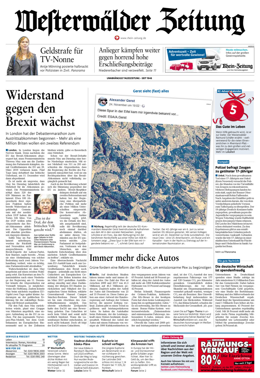 Westerwälder Zeitung vom Mittwoch, 05.12.2018