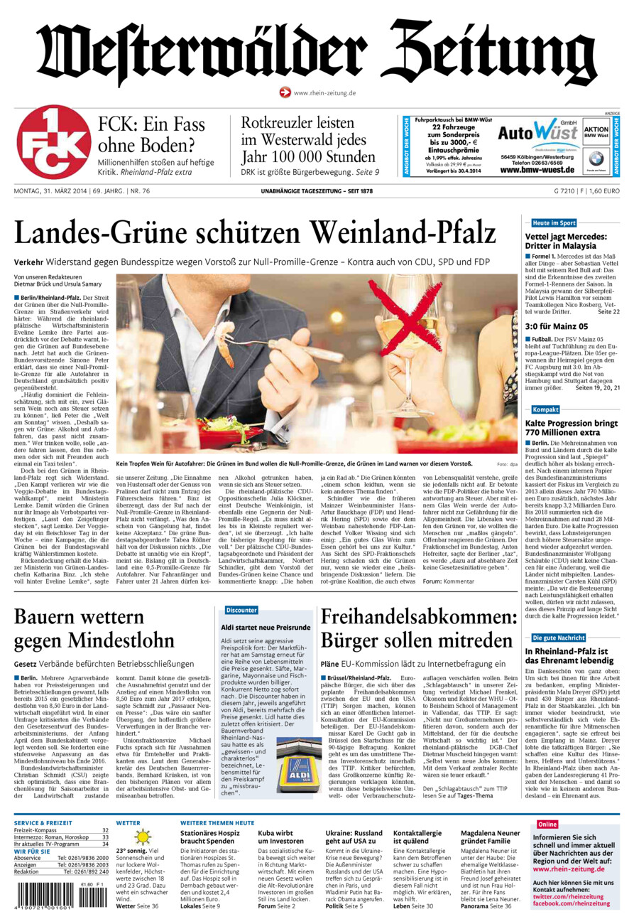 Westerwälder Zeitung vom Montag, 31.03.2014